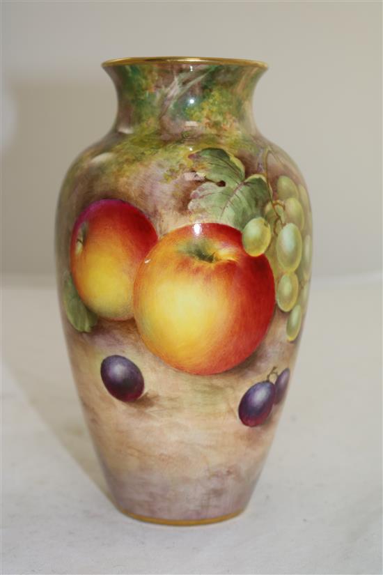 A Royal Worcester fruit painted ovoid vase, c.1955, height 18.7cm (7.4in.)